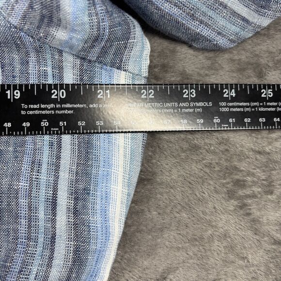 Lands' End Women Linen Sweetheart Button Front Midi Dress Blue Stripe Large G273 - Picture 6 of 11